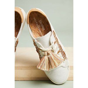 Anthropologie | Soludos Panarea Sneakers Pom Poms White Brown Size 8 Like New